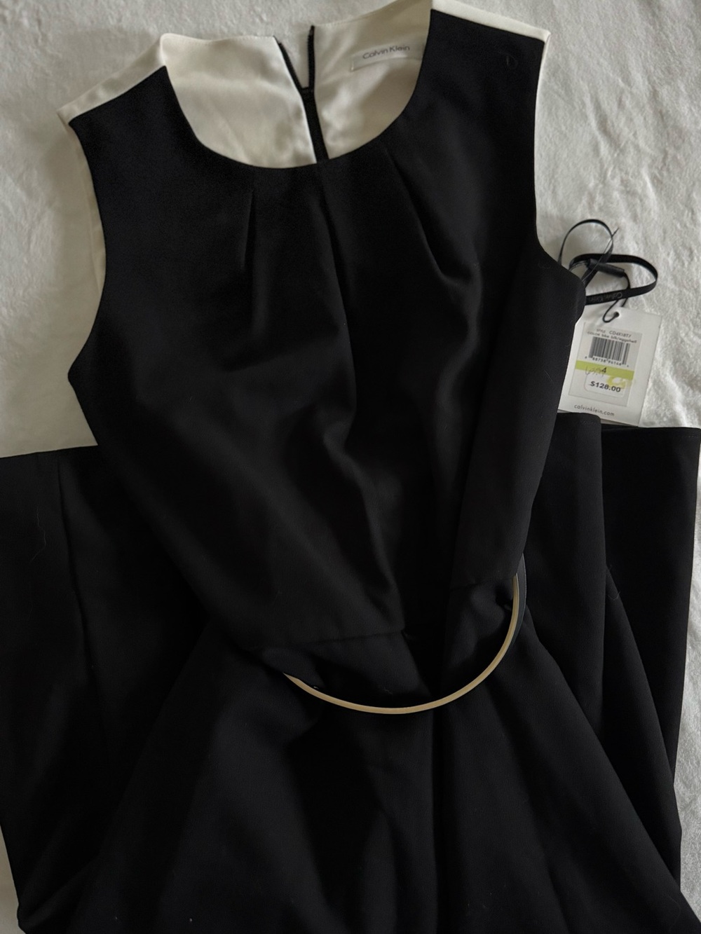 Calvin Klein Black and White Sleeveless Sheath Dress